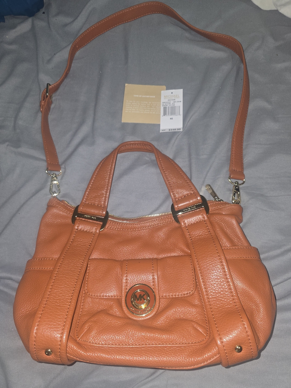 Michael Kors Orange Pebbled Leather Satchel with Detachable Strap
